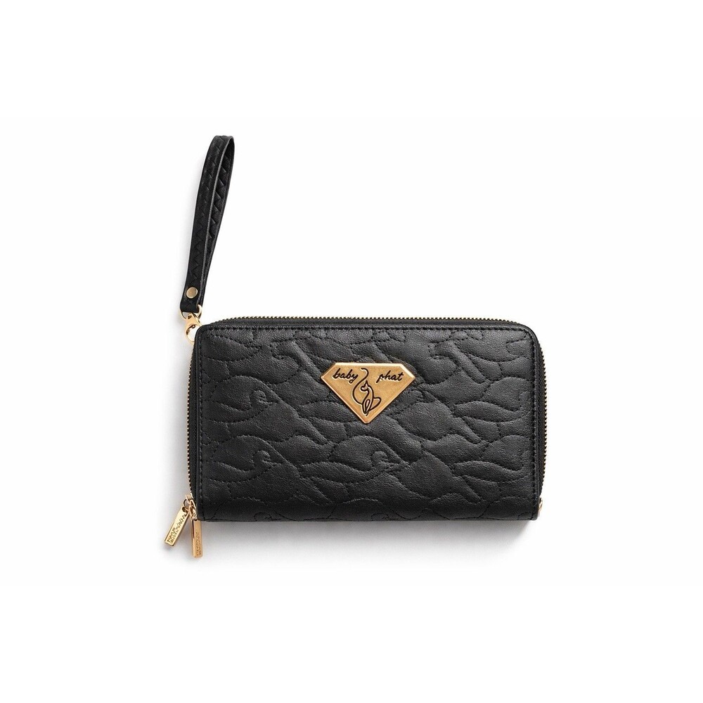 Baby Phat Black Embossed Zip-Around Wallet With Gold Logo